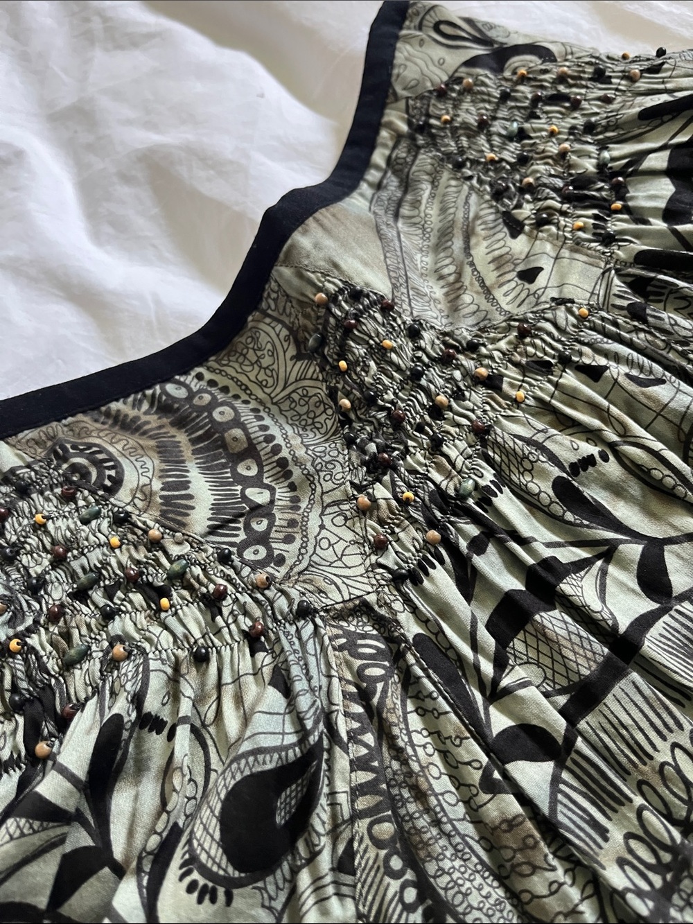 Free people vintage beaded boho printed mini skirt fairy jagged hem green black - Picture 9 of 9